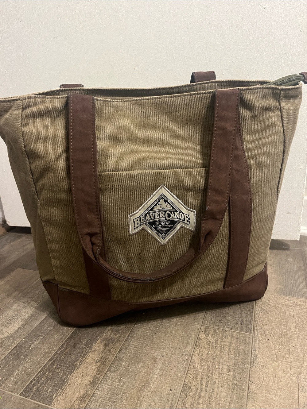Beaver Canoe Brown Canvas Hobo Tote with Leather Trim